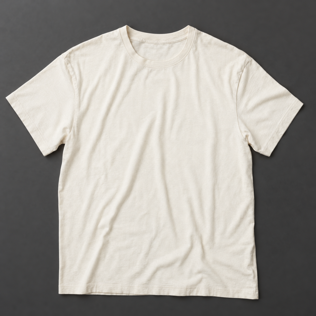 濃いグレー背景で服は目立つが暗い印象の写真