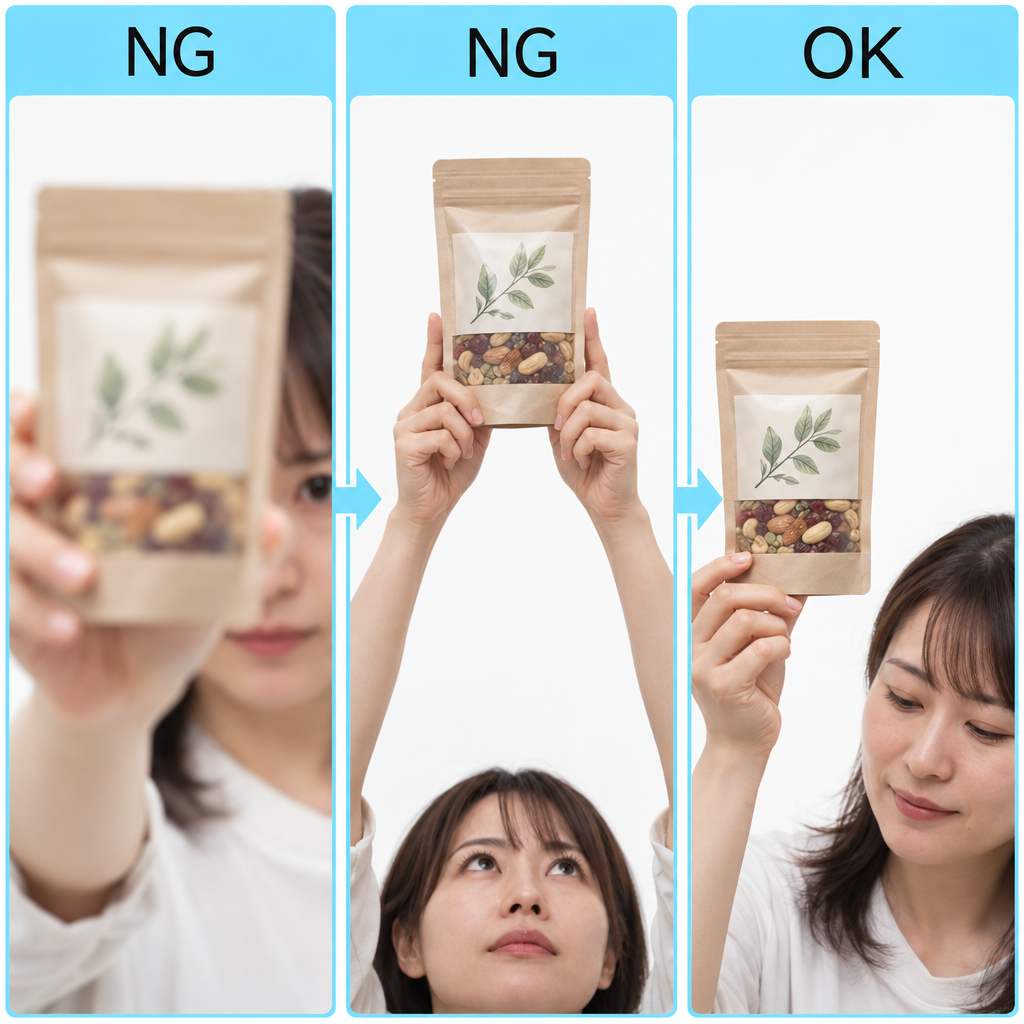 白背景に手が写り込んだメイン画像のNG例