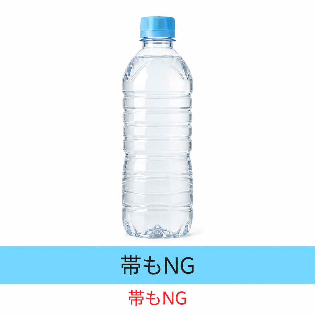 商品写真下部に帯を敷いて帯もNGであることを示す図