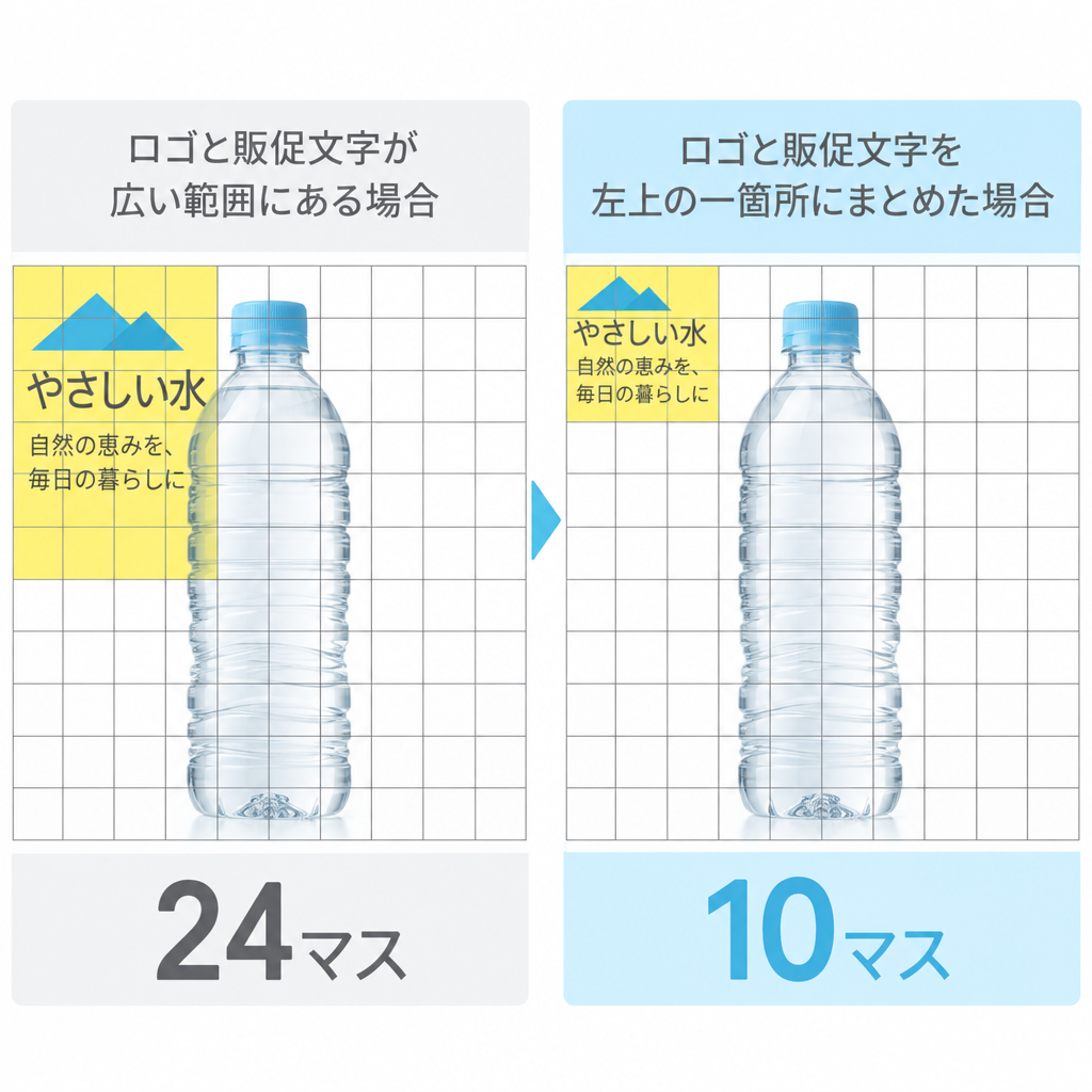 文字を1箇所にまとめ占有マスが10マスに減ったグリッド図